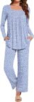 Anydeer Women Pajamas Set Long Sleeve Casual 2 Piece Pleated Pjs Nightwear Pants With Pocket