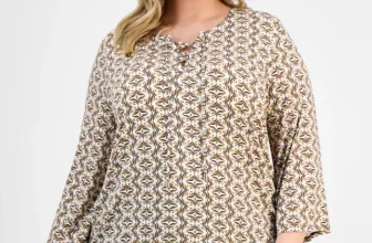 JM Collection Plus Size Printed Lace-Up Top