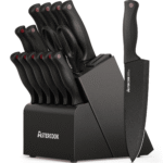 Astercook 14-Piece Kitchen Knife Set with Block & Built-in Sharpener – 14-piece set: chef, slicing and utility knives plus kitchen shears in a hardwood block