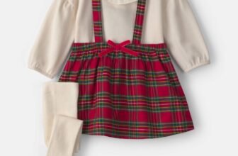 Baby Girl 3-Piece Plaid Christmas Long-Sleeve Dress Set - Red/Cream