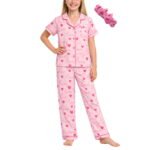 dELiA's Girls Soft Cozy Button Down Pajama Set, 2-Piece with Spa Headband – dELiA's 2-piece girls pajama set: button-down top with matching pants plus a cozy spa headband