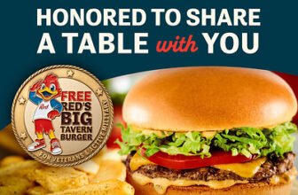 Free Red's Big Tavern Burger + Bottomless Steak Fries for Veterans on Nov 11 at Red Robin – Veterans and active-duty military members get a FREE Red's Big Tavern Burger with Bottomless Steak Fries on Wednesday, November 11, 2026