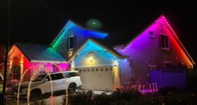 Govee Permanent Outdoor Lights 2 Pro on a house at night