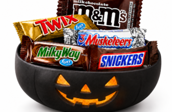 Haunted Chocolate Bar Mix (5-lb Bag) – 5-pound bag of Halloween chocolate bar mix featuring brand-name bars like Snickers, Twix, Milky Way, M&M's, and 3 Musketeers
