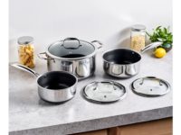 HexClad Hybrid Nonstick 6-Piece Pot Set – 2, 3, and 8-quart pots with tempered glass lids