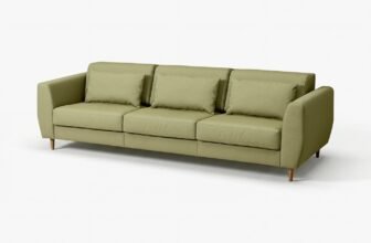 IKEA Slatorp Sofa in Vissle Yellow-Green – Three-seat Slatorp sofa in Vissle yellow-green upholstery