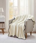 Premier Comfort Cozy Soft Plush Scallop Edge Throw (50x60) – 50x60 ultra-soft plush throw with scalloped edge and contrasting piping