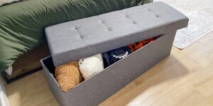 Ornavo Home Foldable Tufted Linen Large Storage Ottoman Bench