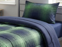 Mainstays Shadow Plaid 2-Piece Green Comforter Set (Twin/Twin XL) – green plaid comforter and sham on bed