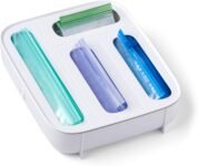 YouCopia StoraBag Drawer Food Bag Dispenser – 4 slots organize gallon, quart, sandwich, and snack bags in one drawer