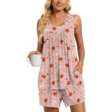 Women’s Summer Sleeveless Tank and Shorts Pajama Set